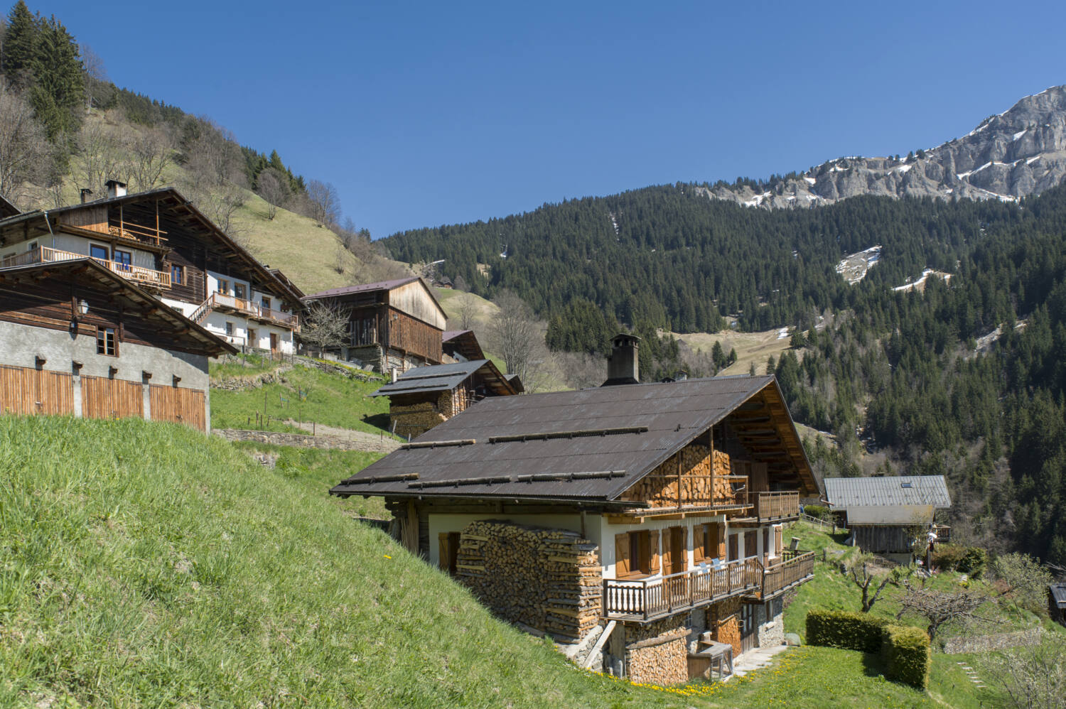 Savoie (73), France, massif du Beaufortain, pays du fromage Beaufort, le hameau de Boudin et la roche parstire